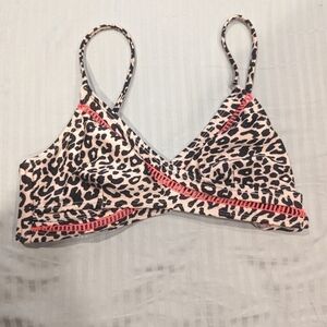 CHEETAH Print Bikini Top Reversible Pink and Neutral with Embroidery Small